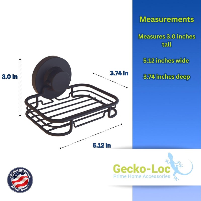 Gecko-Loc Soap Dish Suction mounting Bath soap bar Holder for Bathroom, Metal Bath Shower Bathtub Wall Tile or Kitchen Sink soap or Sponge Dishes - Black - Image 4